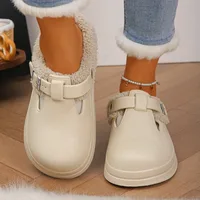 Waterproof Eva Furry Mules Slippers Women 2025 Winter Metal Buckle Warm Plush Slippers Soft Thick Bottom Non Slip Indoor Slides 3