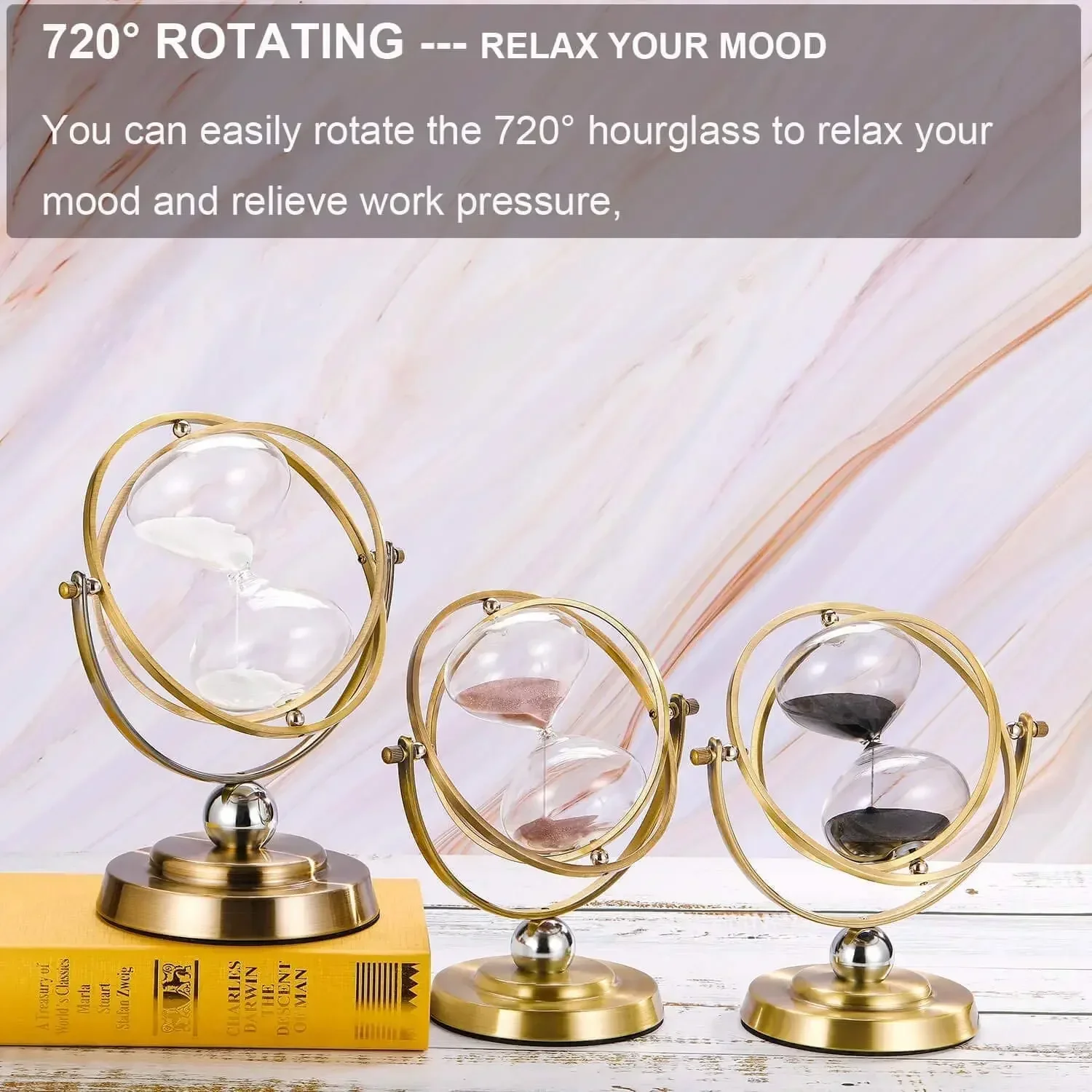 European Style Retro Metal Globe Hourglass 720 Degree Rotating Metal Sand Clock Sand Timer Gift Wedding Office Home Decor