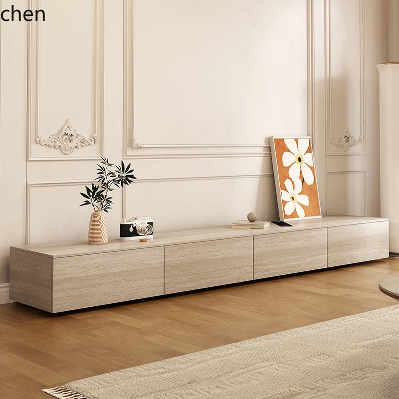 HXL Sand Wind Tunnel Stone Tile Small Apartment Simple Modern Living Room Home Tea Table TV Cabinet Combination