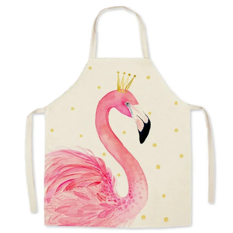 Pink Flamingo Linen Apron Kitchen Cooking Cleaning Apron Milk Tea Shop Restaurant Overalls Home Cooking Accessories Kids Apron