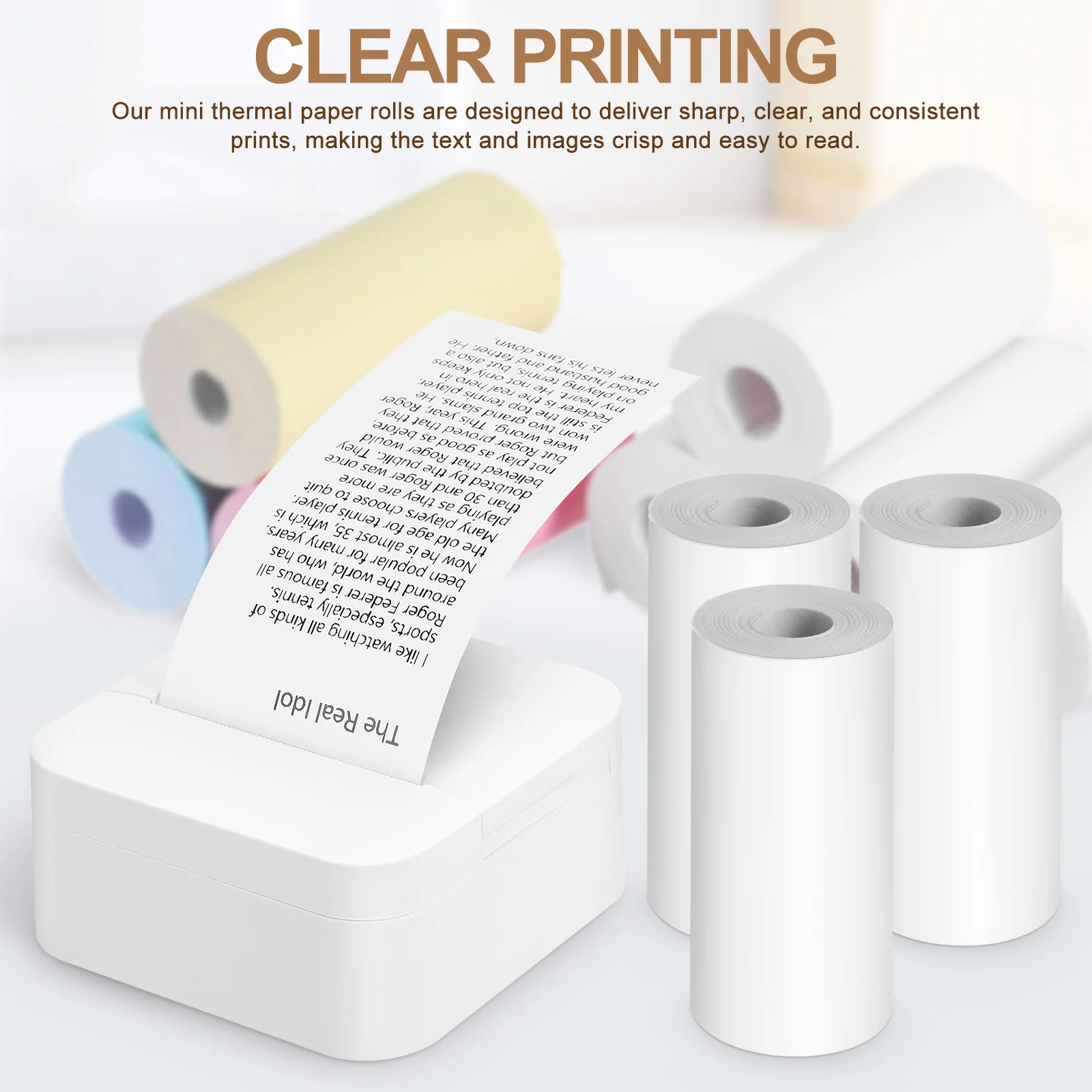 13 Rolls Plain Mini Printer Paper Printer Mini Receipt Stickers Clear Print Compatible Photo Label Adhesive Supply