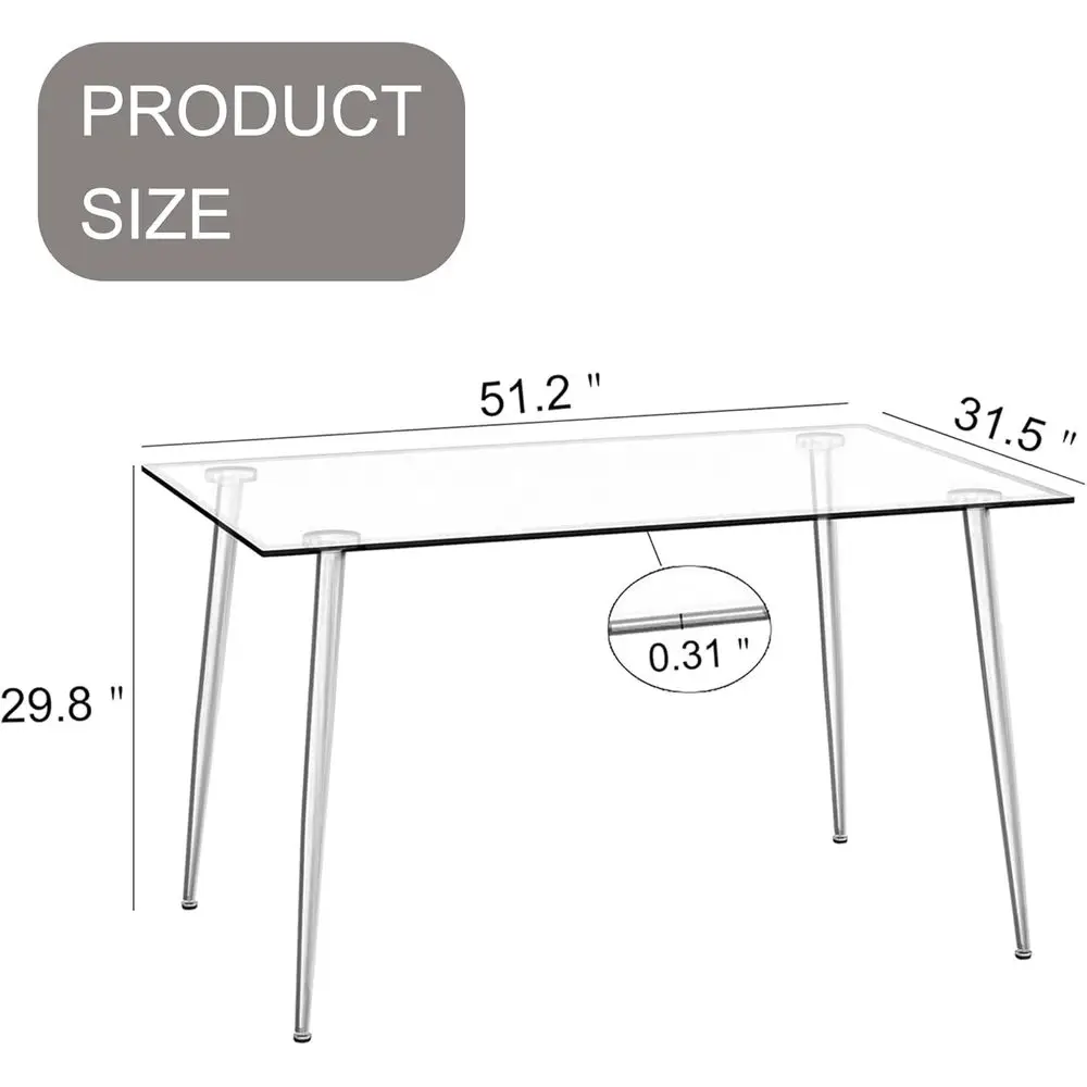 Glass Dining Table or 4 with 51 inch Clear Recular Glass Top, 0.31