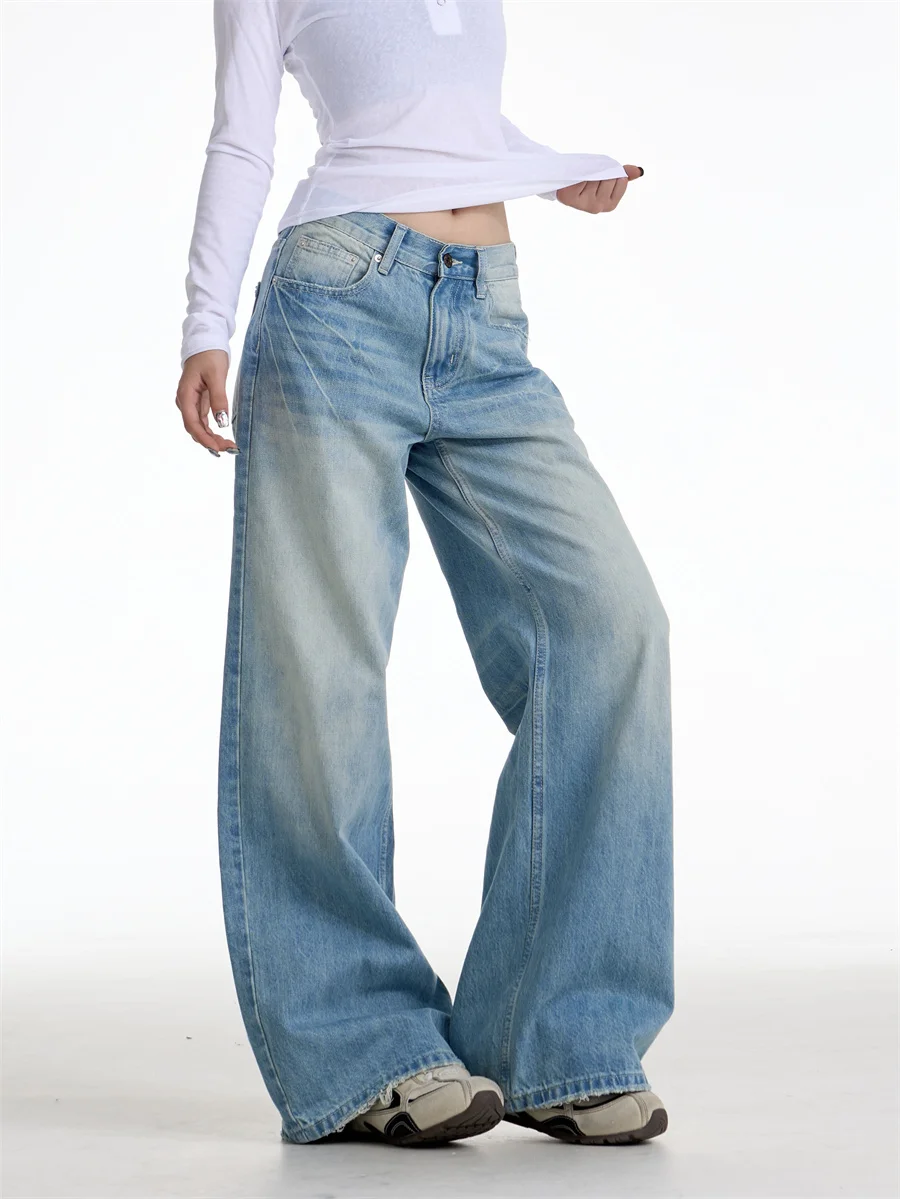 

Американские джинсовые джинсы с завышенной талией, женские свободные широкие брюки, повседневные длинные брюки для похудения, универсальные осенние 2021, женская мода