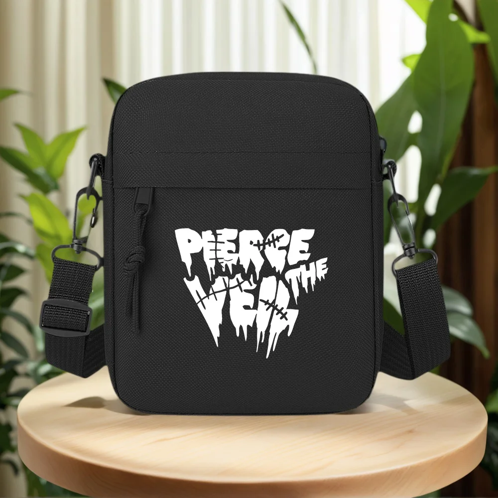 White letters black background jagged shapes Men Crossbody Bag Single Shoulder Women Cartoon Anime Film Printing Design Unisex