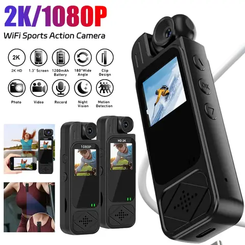 2K/1080P WiFi Video Camera Portable Small Digital Cameras Video Recorder Sports Action Body Cam Infrared Night Vision Camcorder