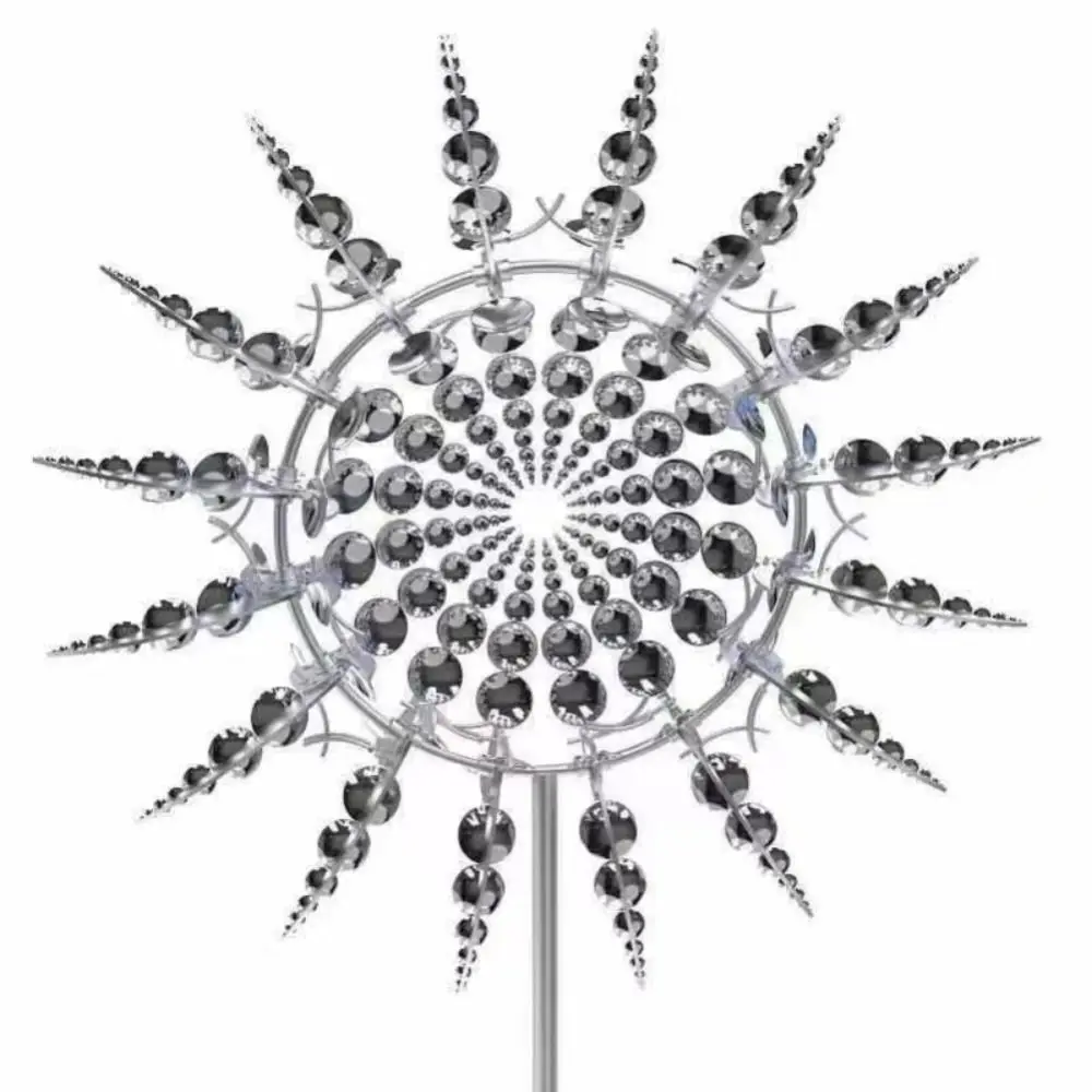 New Wind Powered Metal Windmill Ground Mounted Double Leaf Wind Spinner Rust Resistant Rotating Wind Catcher Garden Decoration