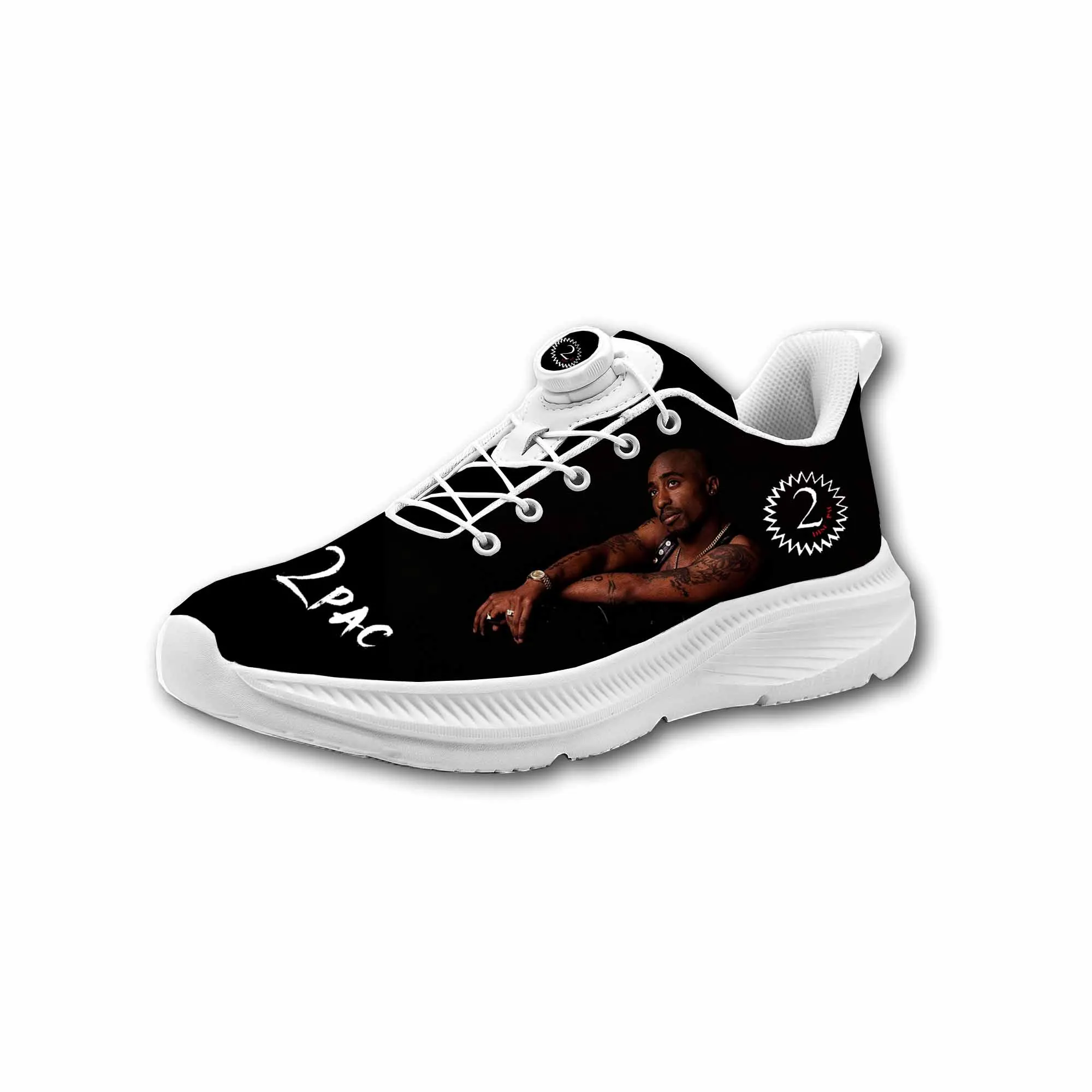 Tupac Rapper 2Pac Mens Womens Casual Hiking Shoes Laceless Rotating Button Sports Shoes lightweight Custom Sneaker view 2