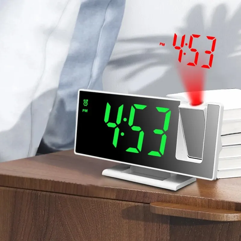 Luminous Silent Multi-function Projection Alarm Clock with Large LED Screen - Perfect for Home and Office Use