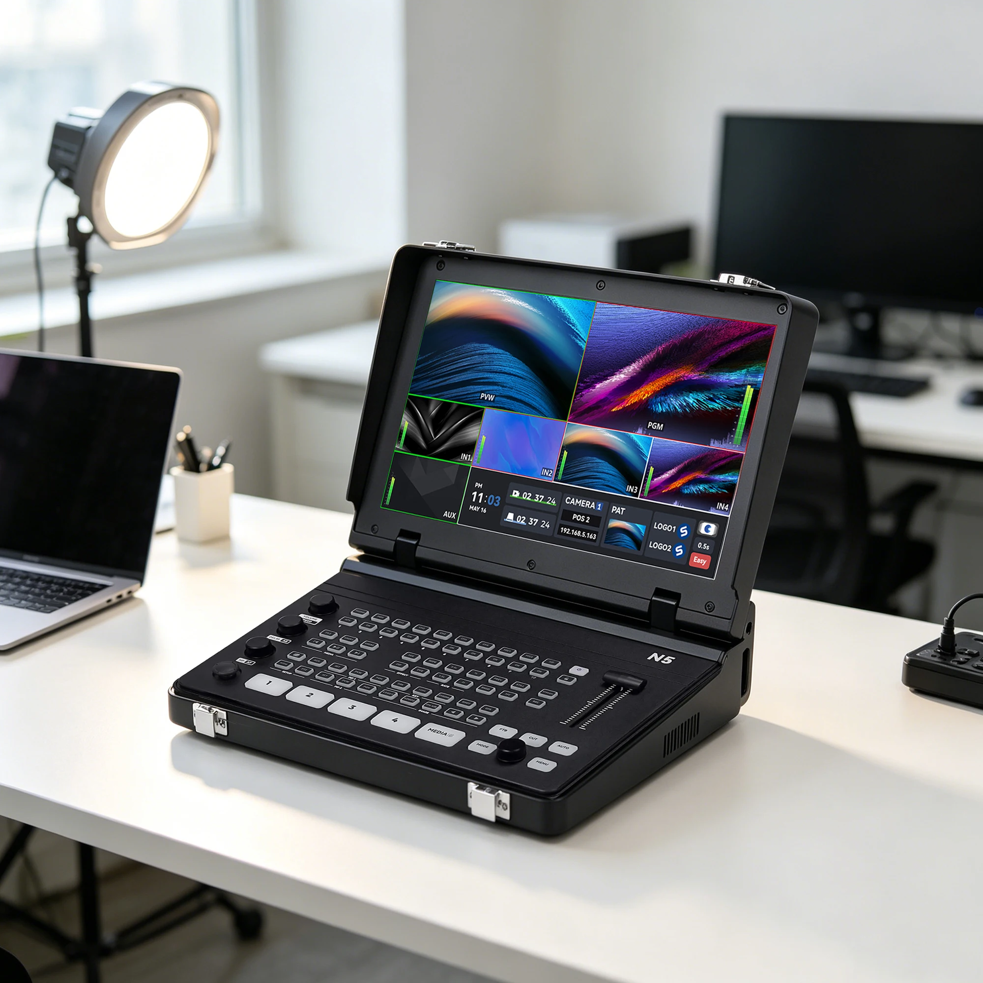 4 Channel Live Streaming Video Switcher N5 Portable Broadcast Mixer With 10.1 LCD Screen  USB Record RTMP Streaming