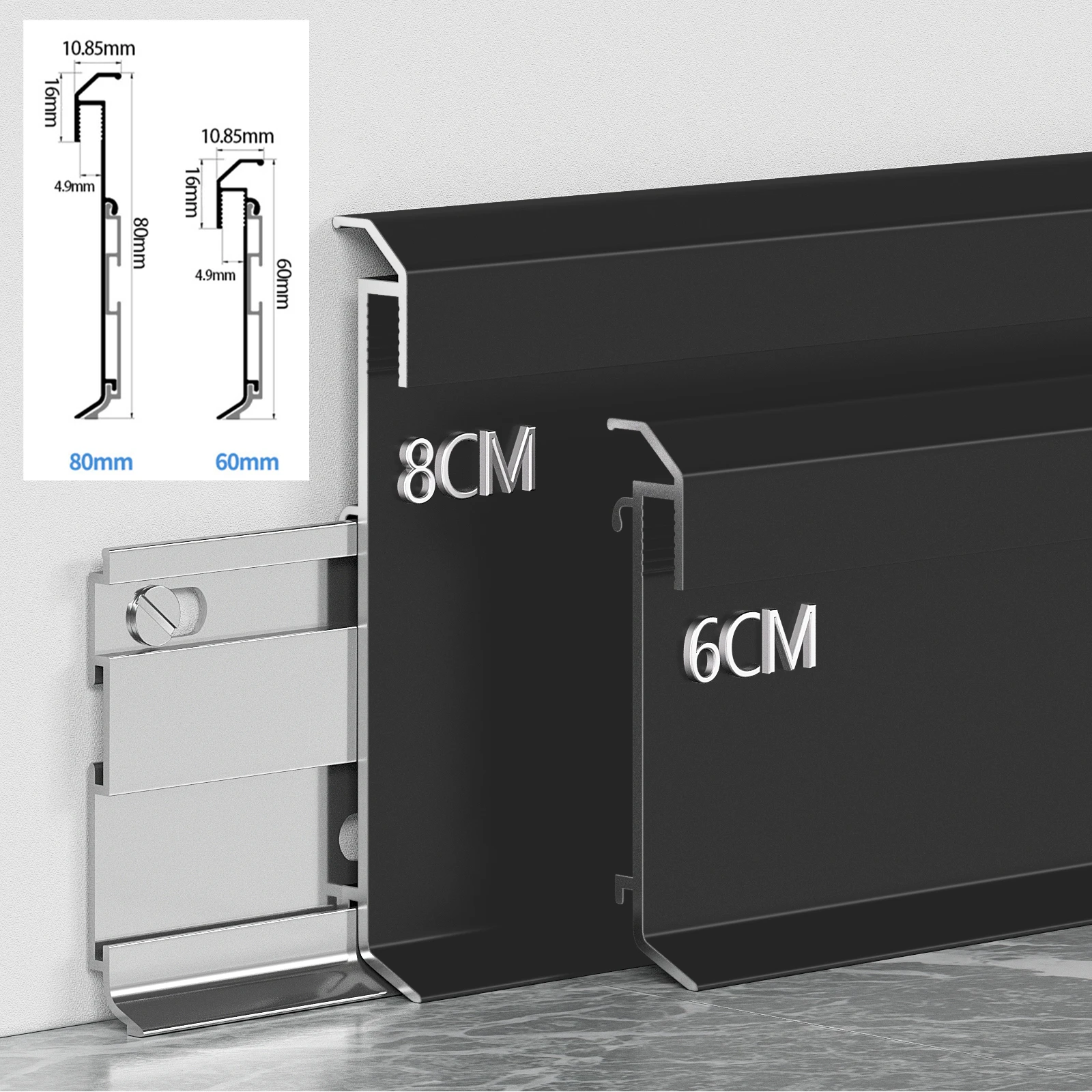 Aluminiowa listwa przypodłogowa H8CM/6CM LED Profile przypodłogowa Metalowa listwa przypodłogowa Cove Base Formowanie podłogowe i wykończenie do