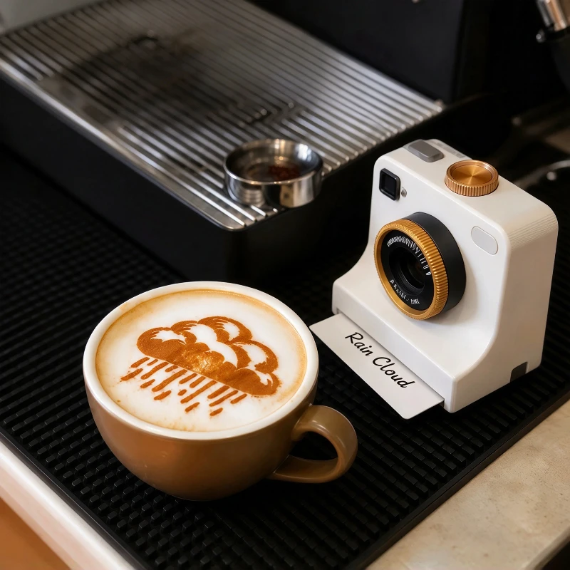 One-Touch 3D Printed Coffee Latte Art Stencil Camera 4 Coffee Pattern Plates Milk Foam Print Tool Cappuccino Decor Creative Gift
