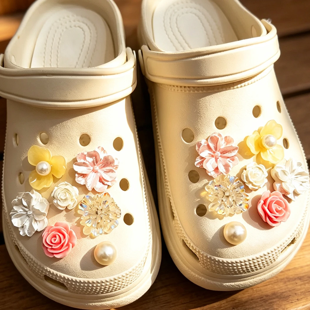 2026 Camellia DIY Charms for Shoe Accessories Elegant Craft Stuff for Sandal Decoration Hole Shoes ABS Flower Pearl Shoe Charms