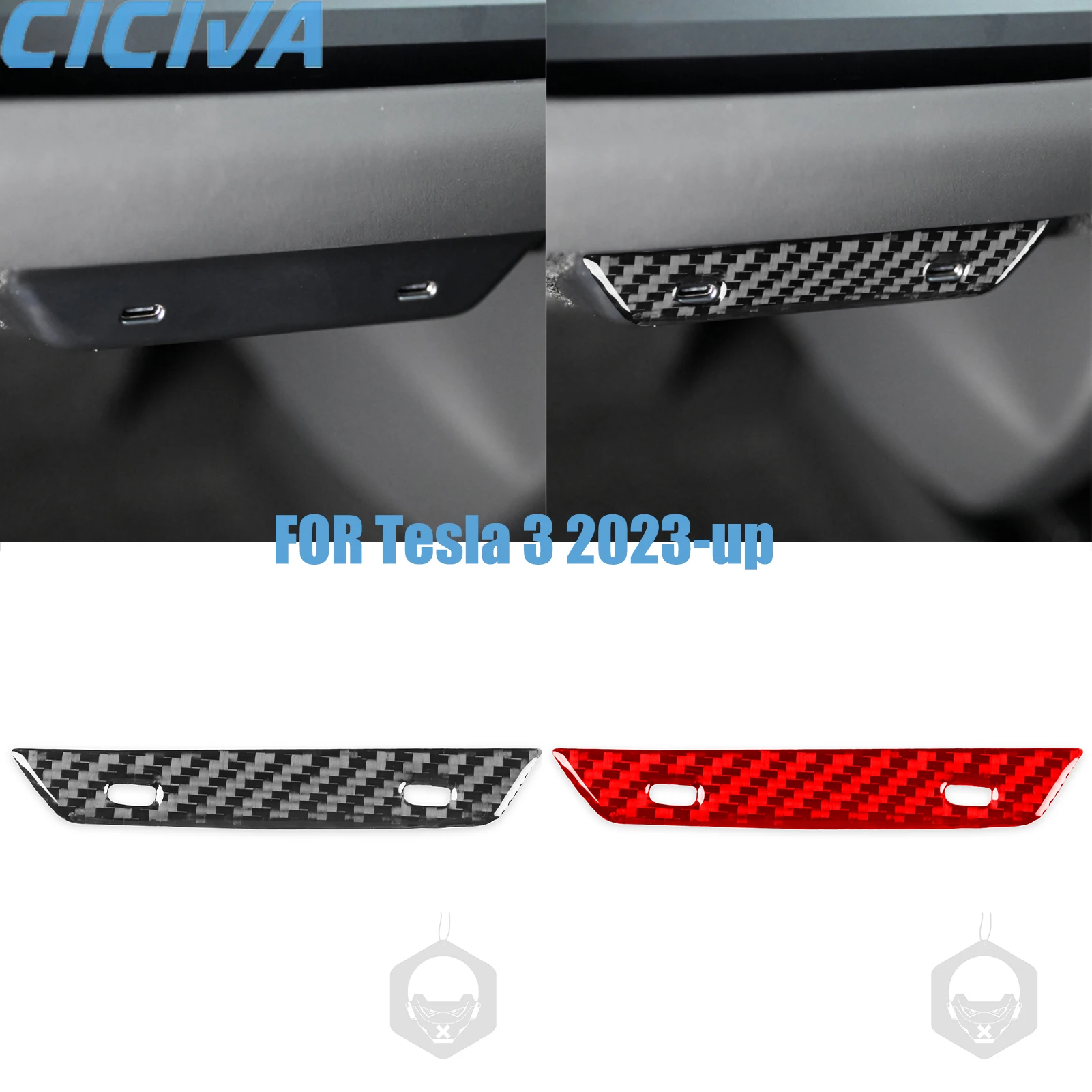 

For Tesla 3 2023-up Rear charging port frame Decorative Real Carbon Fiber Stickers Car Interior Accessories