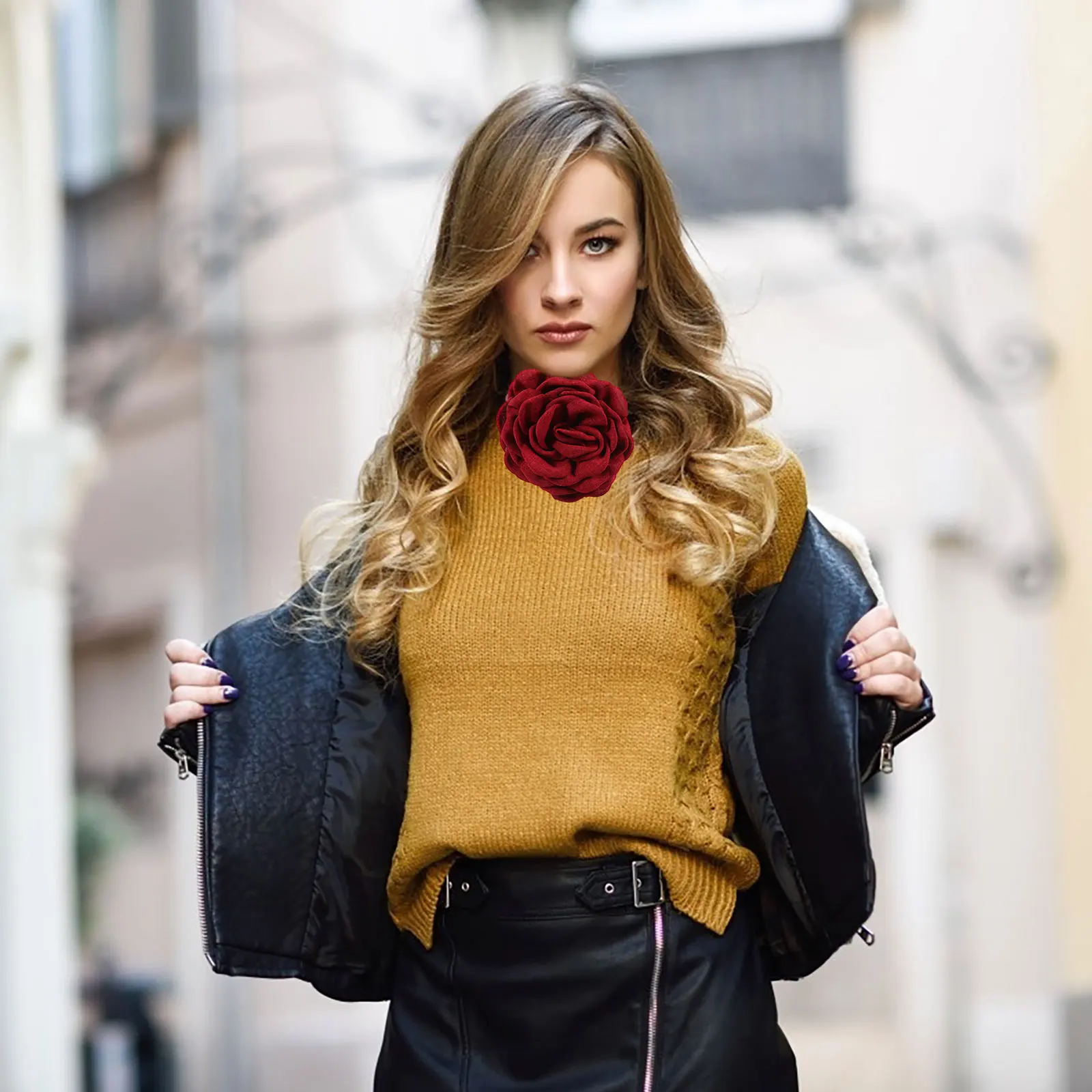 

4pcs Big Necklaces Stylish Big Rose Necklace Adjustable Rose Choker Women European Fabric Multi Color Necklace