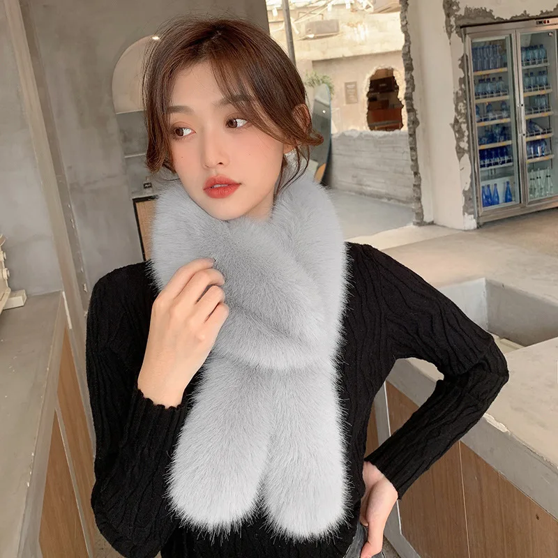 

87*15cm Women Winter Thicken Plush Faux Rabbit Fur Scarf Solid Candy Color Collar Shawl Neck Warmer Shrugs Knitted Neckerchief