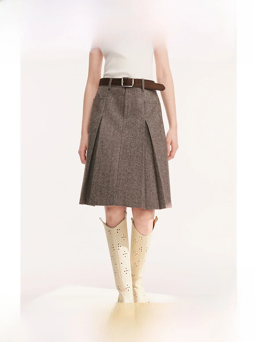 

Vivian Shi Ji Vintage Half-length Woolen Skirt Women's Spring New Style Slimming Knitted Gingham Pattern High-waist Skirt