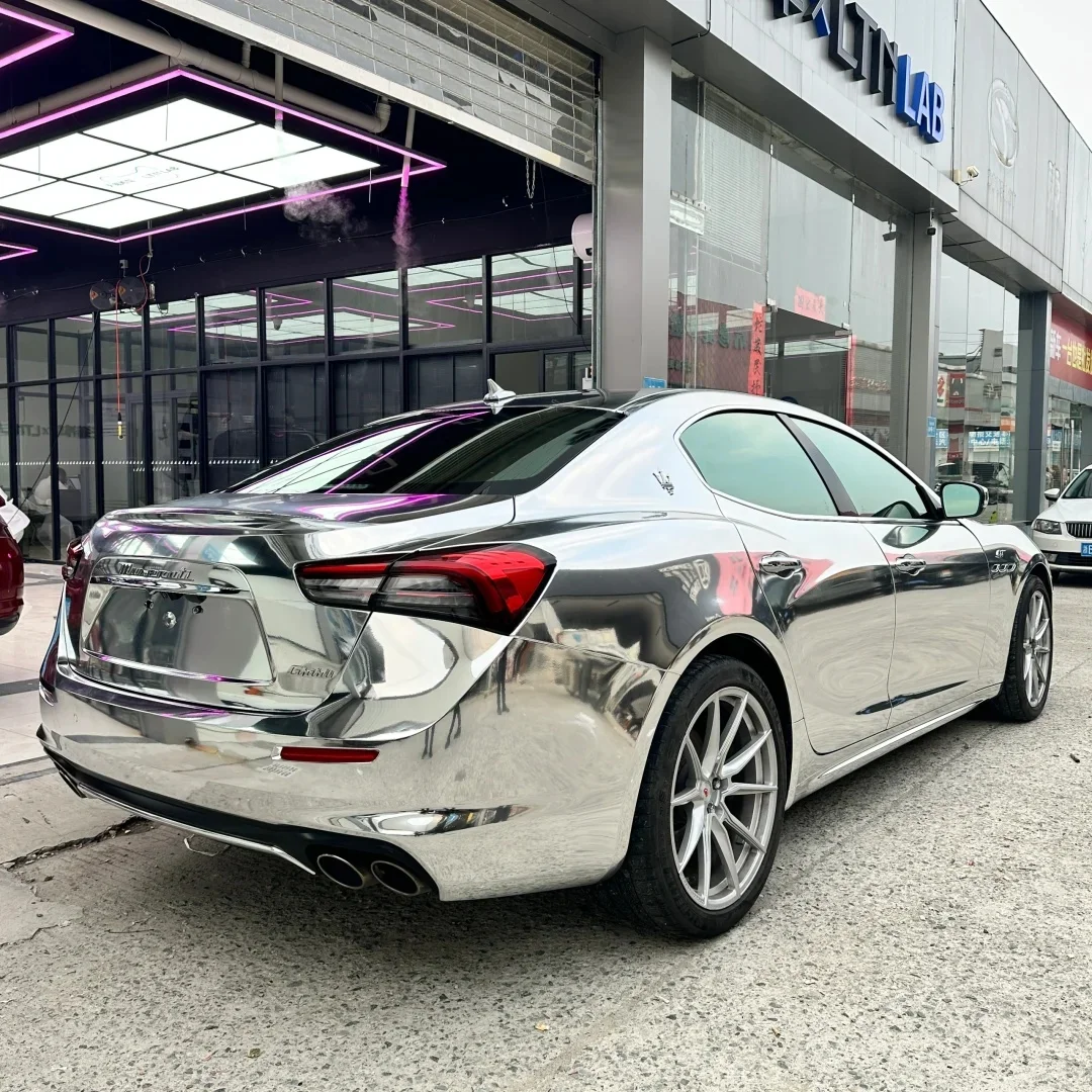 PET بطانة الفضة الكروم مرآة تصفيح التفاف الفينيل تغطية الفيلم ملصق مائي لفة ورقة مع فقاعة الهواء الحرة تصفيف السيارة #6