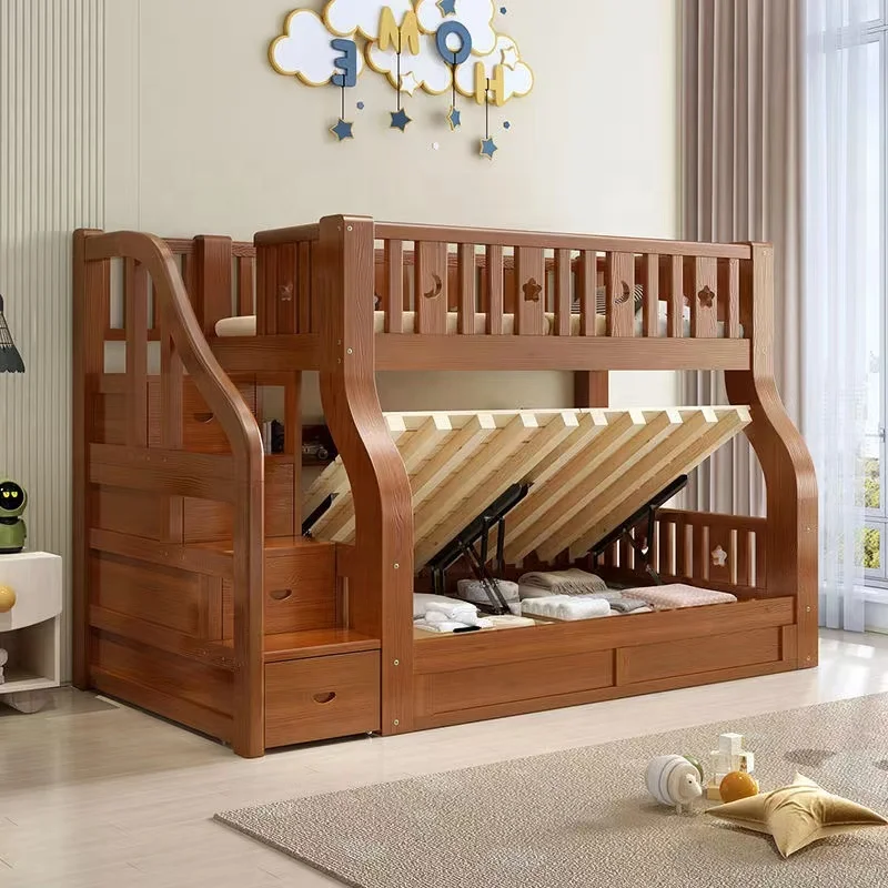 Modern bunk beds Children's solid wood hot selling bunk beds in grey dormitory beds