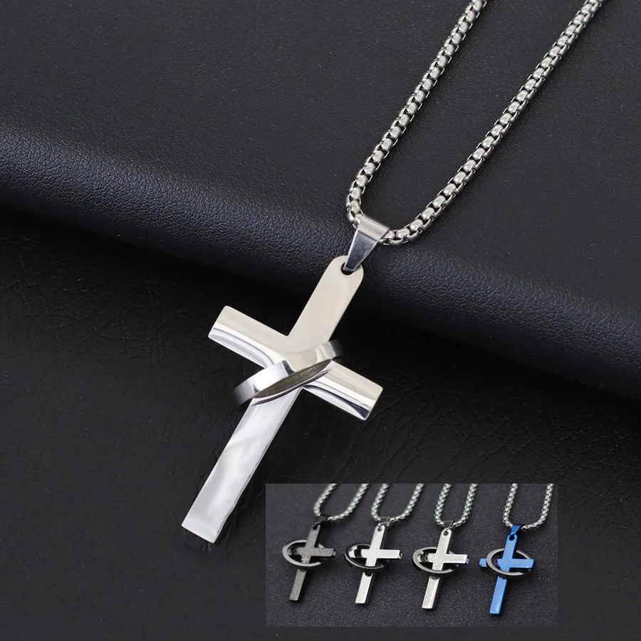 Fashion Men Necklace Unfading Not Allergic Stainless Steel Cross Collar 24 Inches Pendant Jewelry Hiphop Rock Casual Accessories