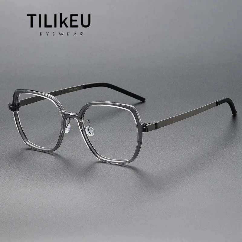 High Quality Acetate Titanium Glasses Frame Men Retro Square Screwless Eyewear Large Face Fashion Luxury Denmark Eyeglasses 1182