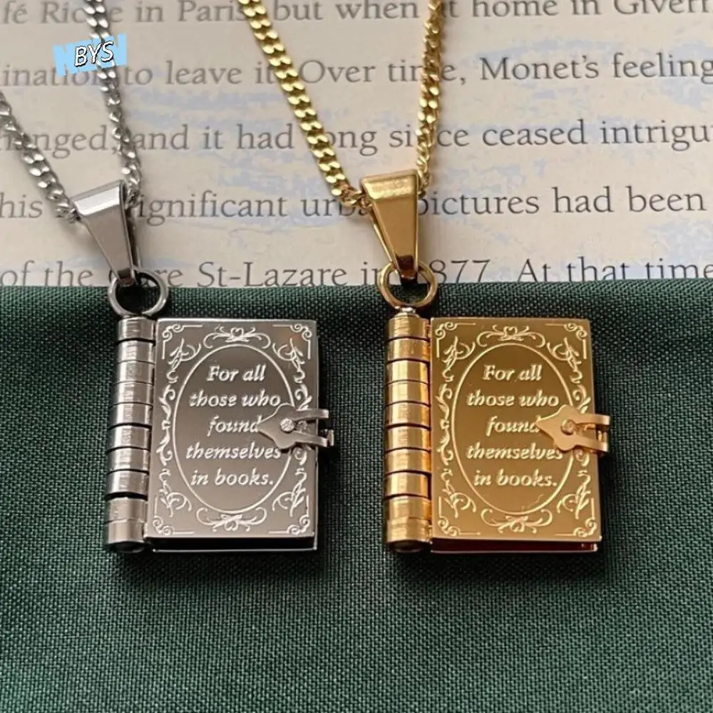 

Chic Stainless Steel Book Pendant Necklace Openable Neck Jewelry Women's Sweater Chain Metal Charm Lovers Choker Necklace Girls