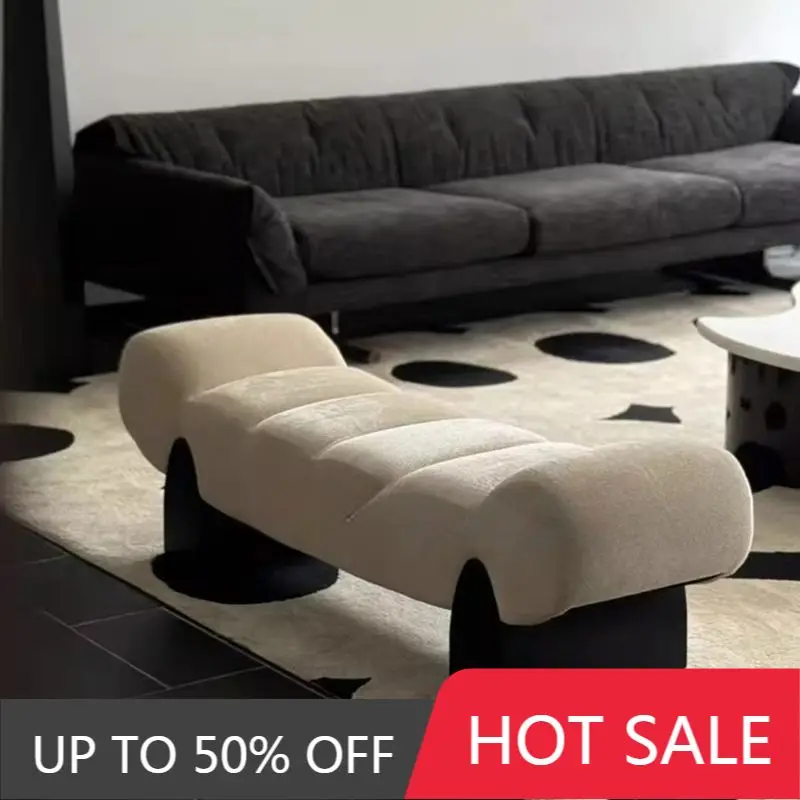 Modern Wave-Shaped Bench with Fabric, Solid Wood Base, Upholstered Entryway Bench for Living Room & Bedroom