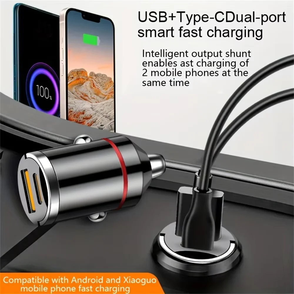 100W Dual Ports USB Car Charger Fast Charging Car Phone Charger Adapter For iPhone Xiaomi Samsung Type C Car Cigarette Lighter
