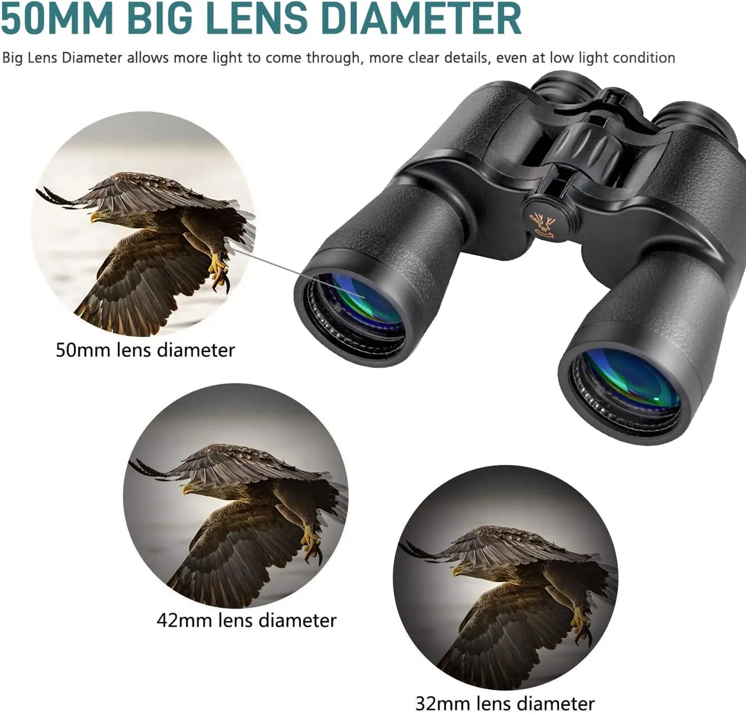 Binocular BAK4 de alta potencia, lente de alta definición para exteriores, Bino para acampar y senderismo, 20x50