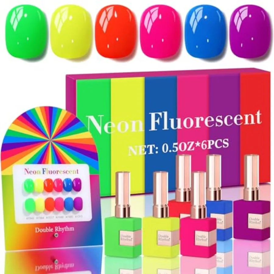 6 Pcs 15 ML Gel Polish Set Same Color Same Bottle Soak Off Gel Polish Kit Nail Art Manicure Salon DIY at Home for Women Neon Gr