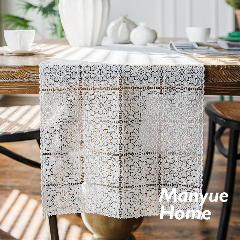 

Ретро-вышитая кружевная настольная дорожка с ажурным узором, декоративная длинная полоса для украшения обеденного стола или тумбы
