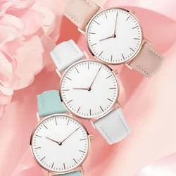 Elegant Watch for Women Simple 2023 New Pink White Leather Dresses Lady Wrist Watches Casual Female Clock Gift Hot Montre Femme