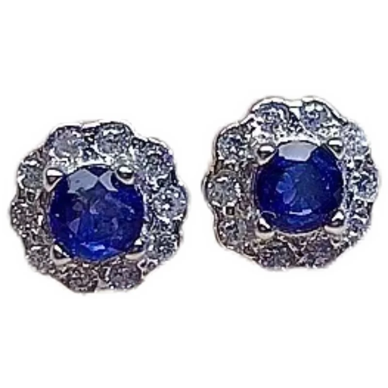 Cute Silver Sapphire Stud Earrings 3mm 100% Natural Sapphire Earrings 925 Sterling Silver Blue Sapphire Jewelry