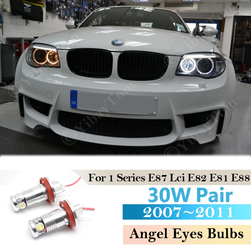 LED Angel Eyes Marker Bulb For BMW 1 Series E87 LCI E81 E82 E88 Convertible 2007- 2011 Headlight Car 30W Pair White DRL Brighter