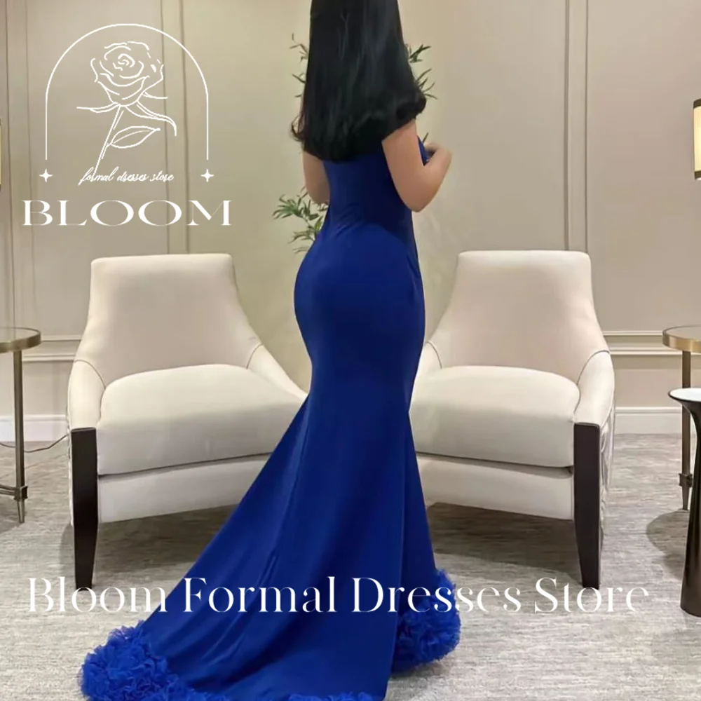 Bloom Customized Ruffles Pleats Ruching Side Silt Sweep Train Sleeveless Mermaid Ladies Gowns For Special Occasion 3D Flowers