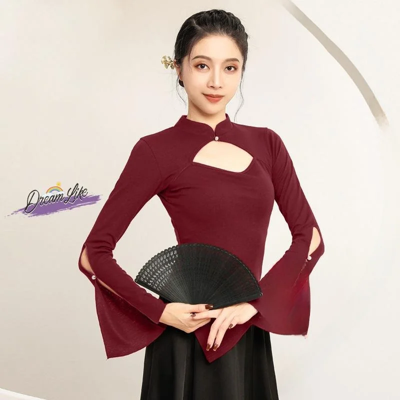 

Элегантный топ с длинными рукавами для классического и современного танца, облегающий костюм для сценических выступлений, женская модная одежда