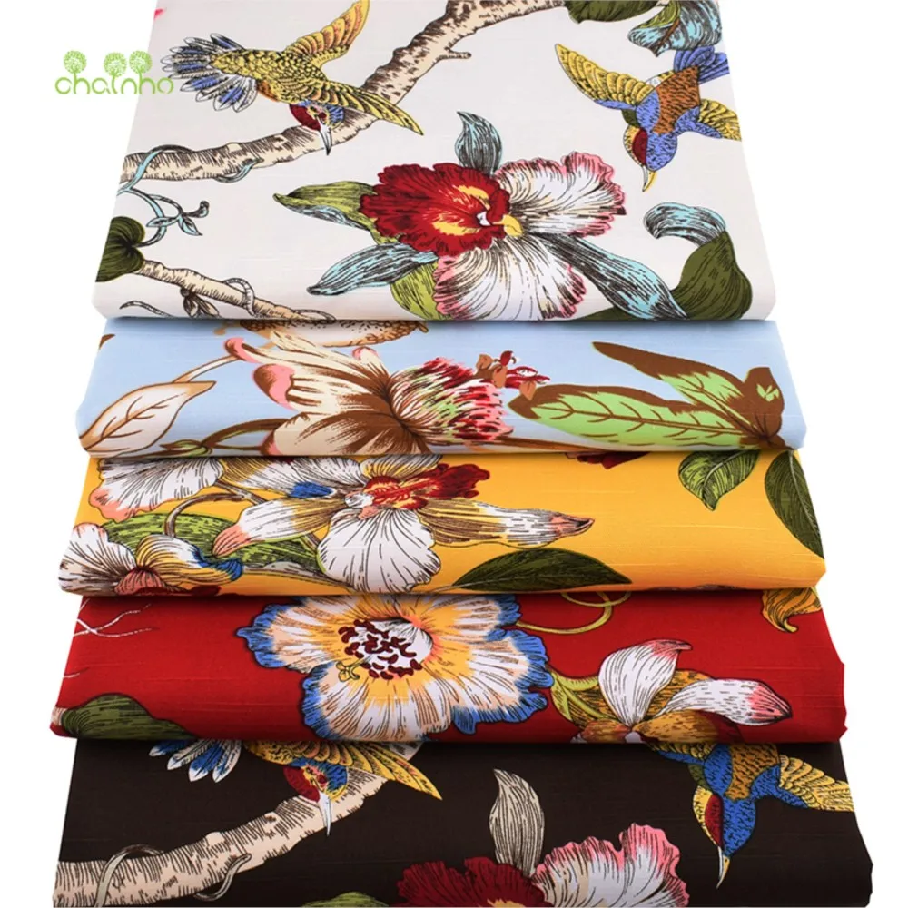 Chainho,Birds &Floral Patterns,Cotton Canvas Fabric,Handmade Sewing Fabric Clothes For Sofa Curtain Bag Home Decoration Material