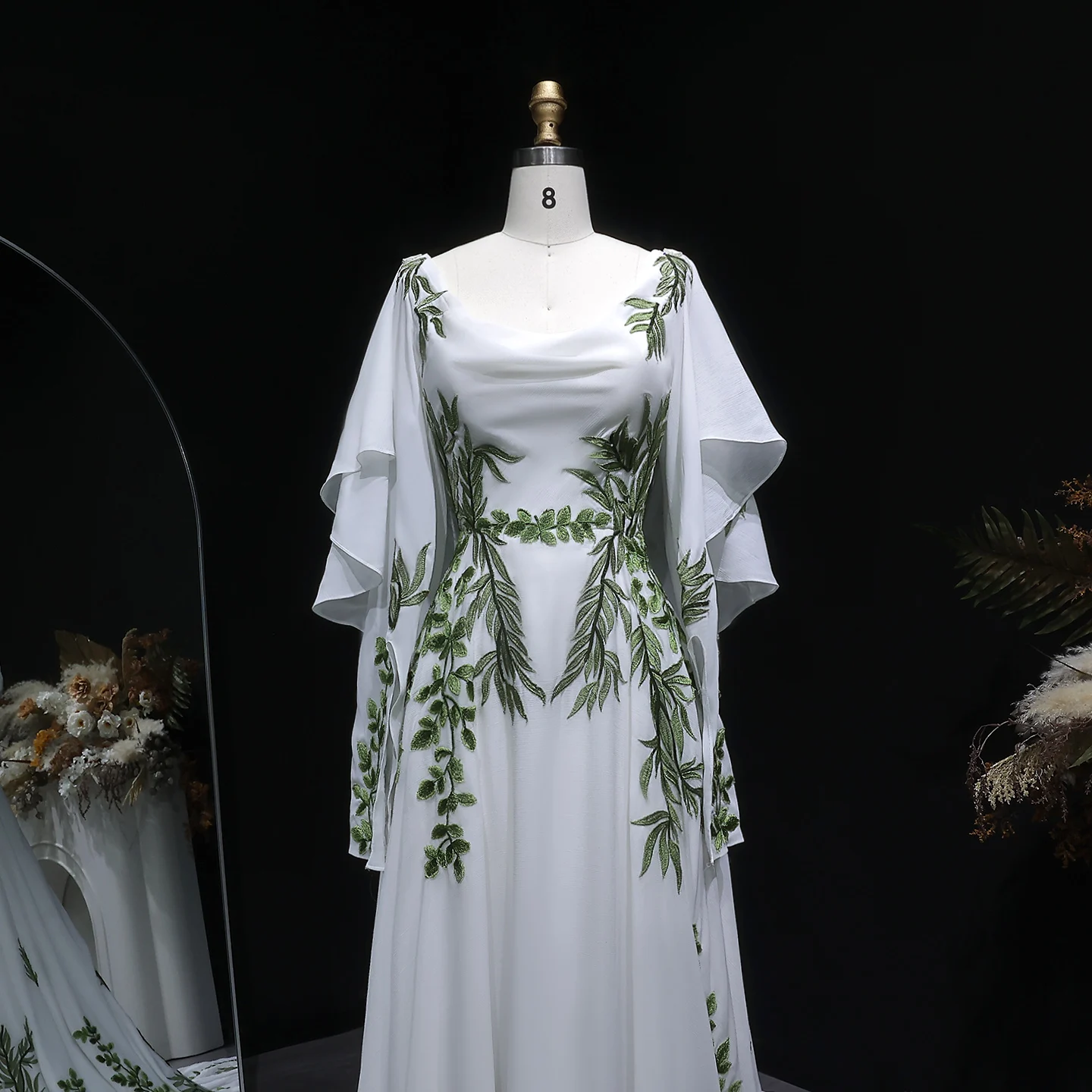 Sheer Fairy Wedding Dresses Elegant A Line Chiffon Embroidery Ruffles Dubai Formal Engagement Reception Gowns SW642 Customized