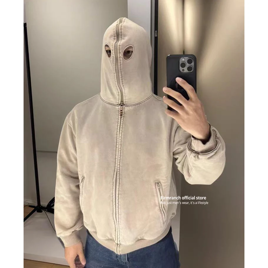 Firmranch New Make Old Shark Head Mask Hooded Jackets For Men Women Loose Zip Up Hoodies Streetwear Oversized Cotton Sweatshirt