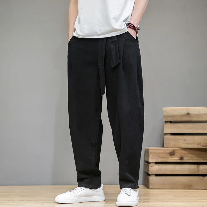 

Spring Cotton Linen Pants Men Elastic Waist Casual Harem Pant Loose Sweatpants Traditional Chinese Trousers Pantalons Homme