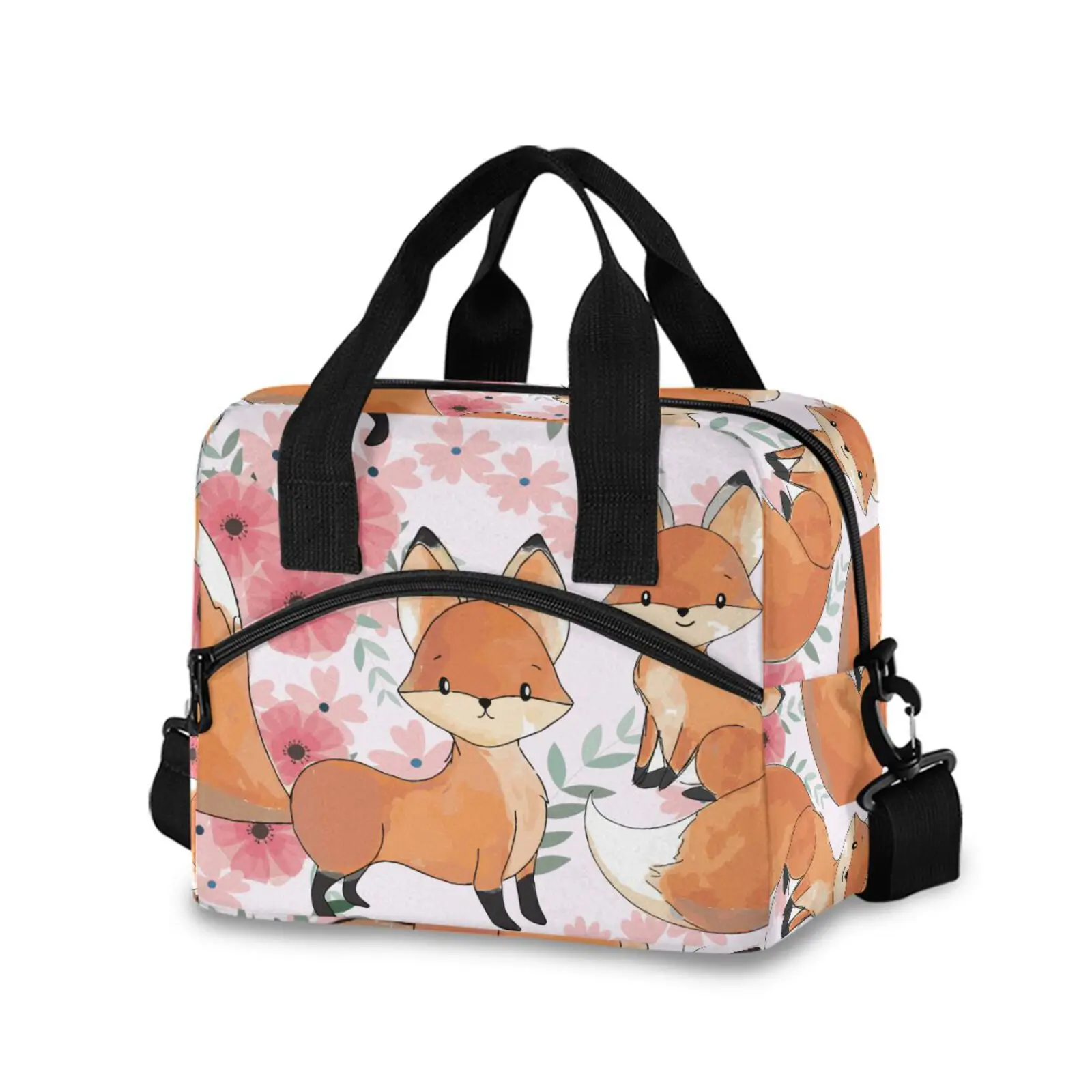 

New Lunch Bag cute fox Animal Print Multicolor Business Cooler Bags Women Hand Pack Thermal Breakfast Box Portable Picnic Travel