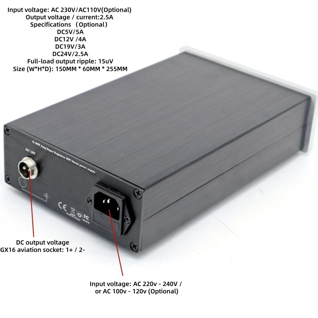 TIANCOOLKEI 60W DC Jung Super Regulator Ultra-low ripple and low noise HiFi linear power supply OUT 5V 12V 19v for Audio decoder