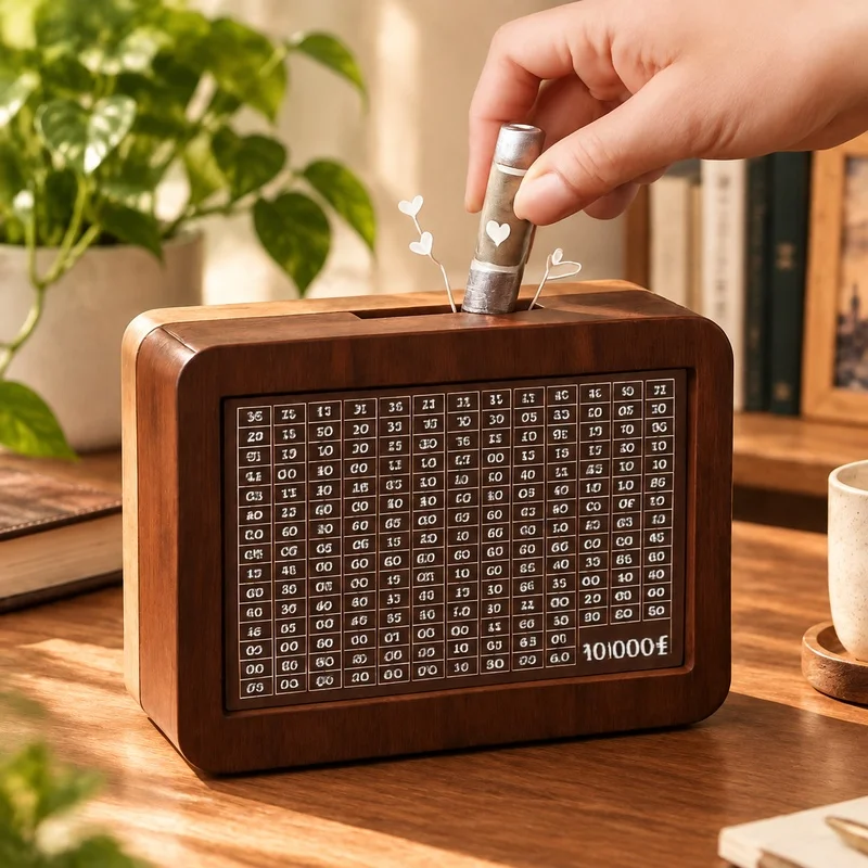 Kids' Wooden Cash Vault, Reusable Money Saving Box with 1000-10000 Euro Capacity for Savings Challenges