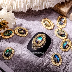 10PCS Luxury Alloy Nail Art Charms Oval Abalone Shell Texture Nails Decoration Supplies Jewelry Accessories Manicure Decor Parts