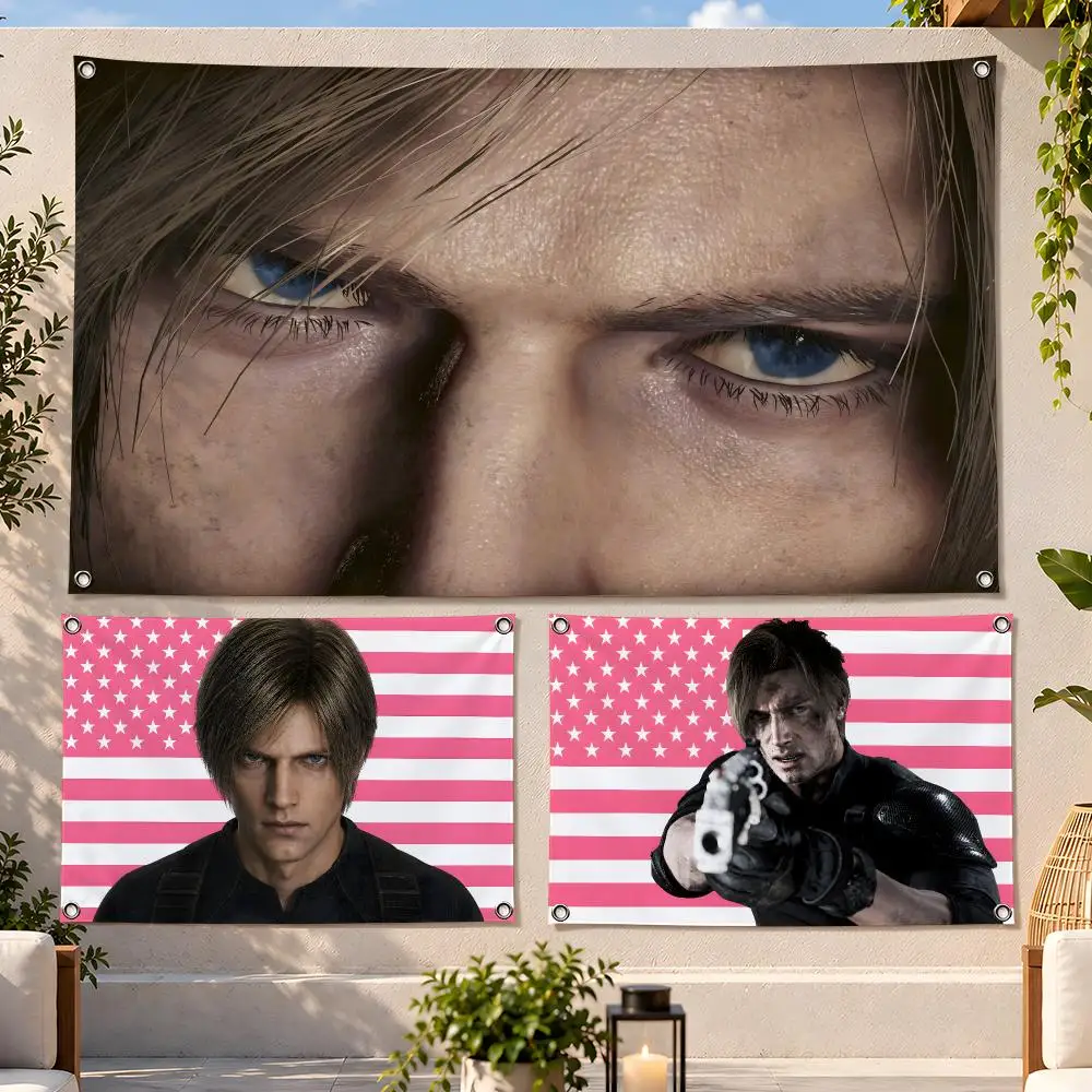 Game Resident Evil Leon Kennedy Flags Fan Flag Banner Wall Hanging Outdoor Yard Camping Dorm Garage Party Home Decor Gift