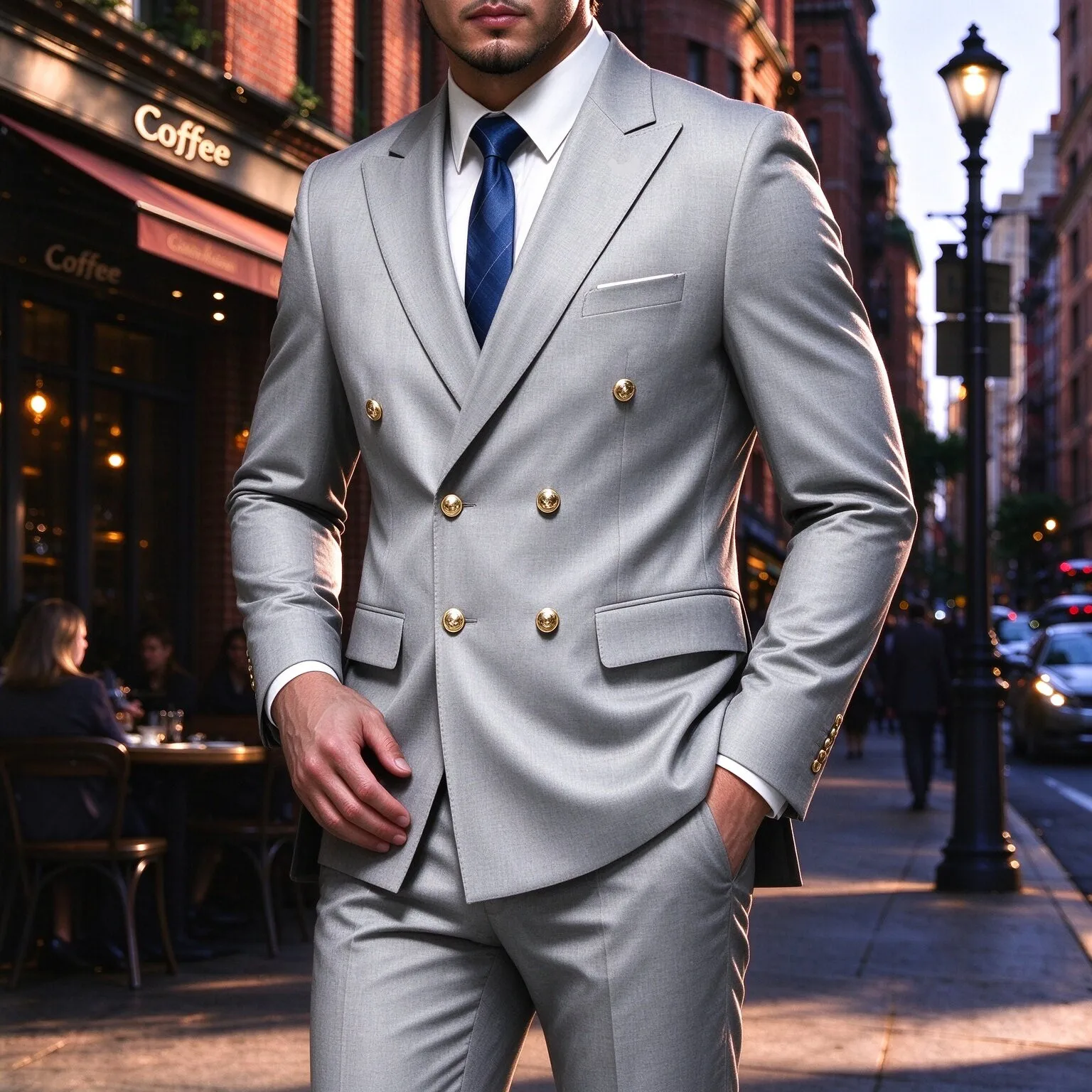 Men's 2 Piece Double Breasted Casual Suit Blazer with Trousers for Wedding Business Dinner Prom and Formal Parties