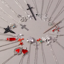 Aihua 5pcs/set Gothic Religious Cross Vampire Red Heart Pendant Necklace Set for Women Grunge Hip Hop Necklace Jewelry Gifts