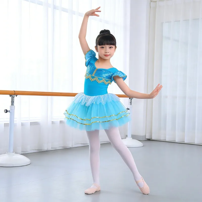 

Toddler Girl Dance Tutu Skirt Kids Blue Sequined Ballet Dress for Stage Performance Princess Costume Party Outfit