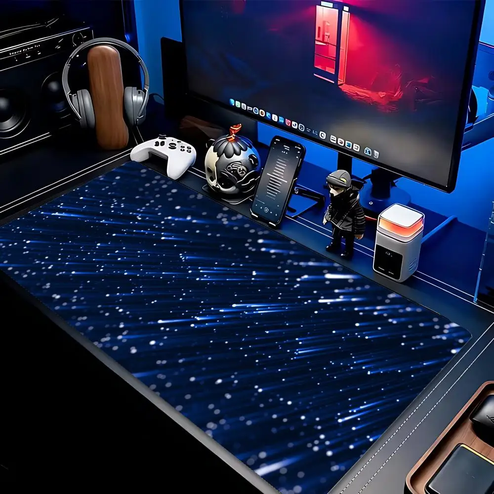 Large Mousepad Blue Starry Meteor Keyboard Mat Deskpad Pc Game Desk Mats Starry Sky Mouse Mats For Bedroom Laptop Desktop