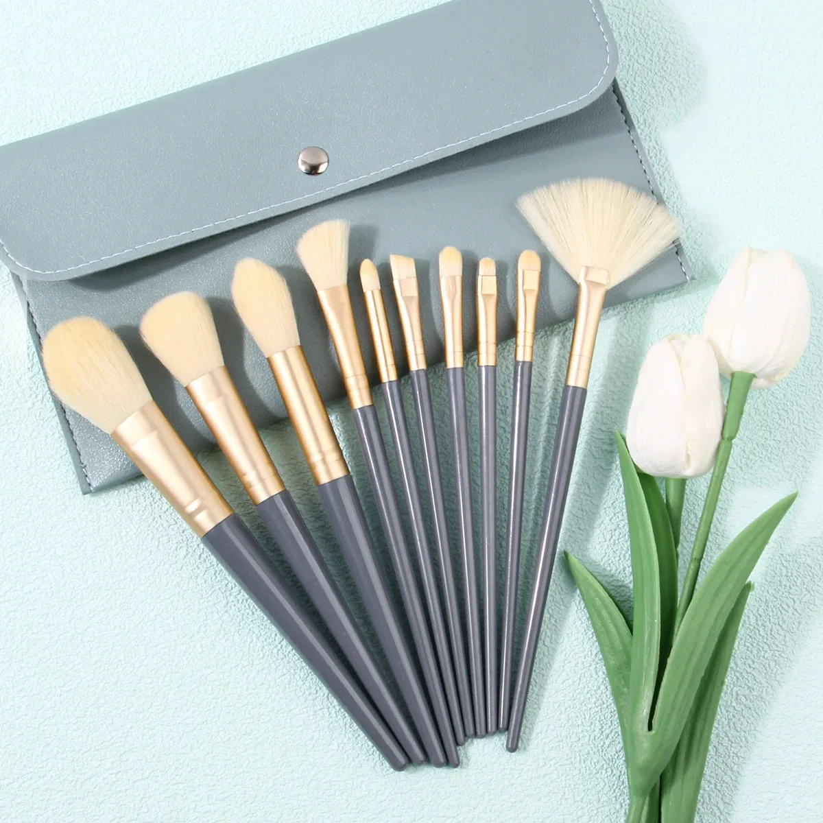 PRO 10-make-upborstelset - Vegan Cosmetics Brushes Kit voor foundation, concealer, blozen, oogschaduw, markeerstift, professionele mak