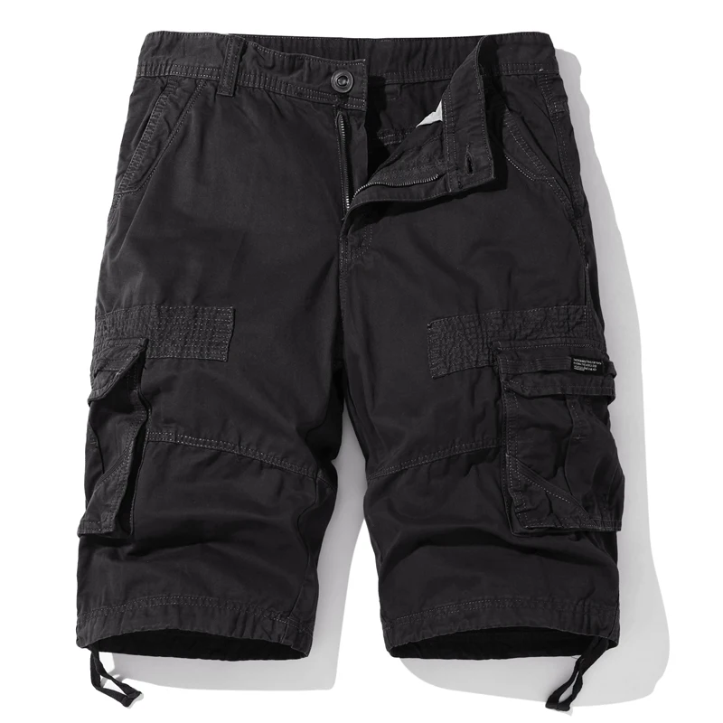 Cotton Men\'s Work Shorts Summer Fashion Solid Color Casual Multi-pocket Button Zipper Beach Pants 1/2 Pants Military Green